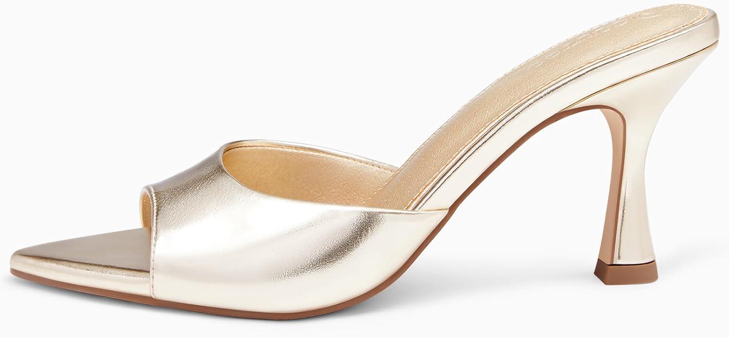 image:imageCoutgo Womens Heeled Mules Pointed Peep Toe High Heels Slip On Backless Mule Sandals Dress ShoesGold