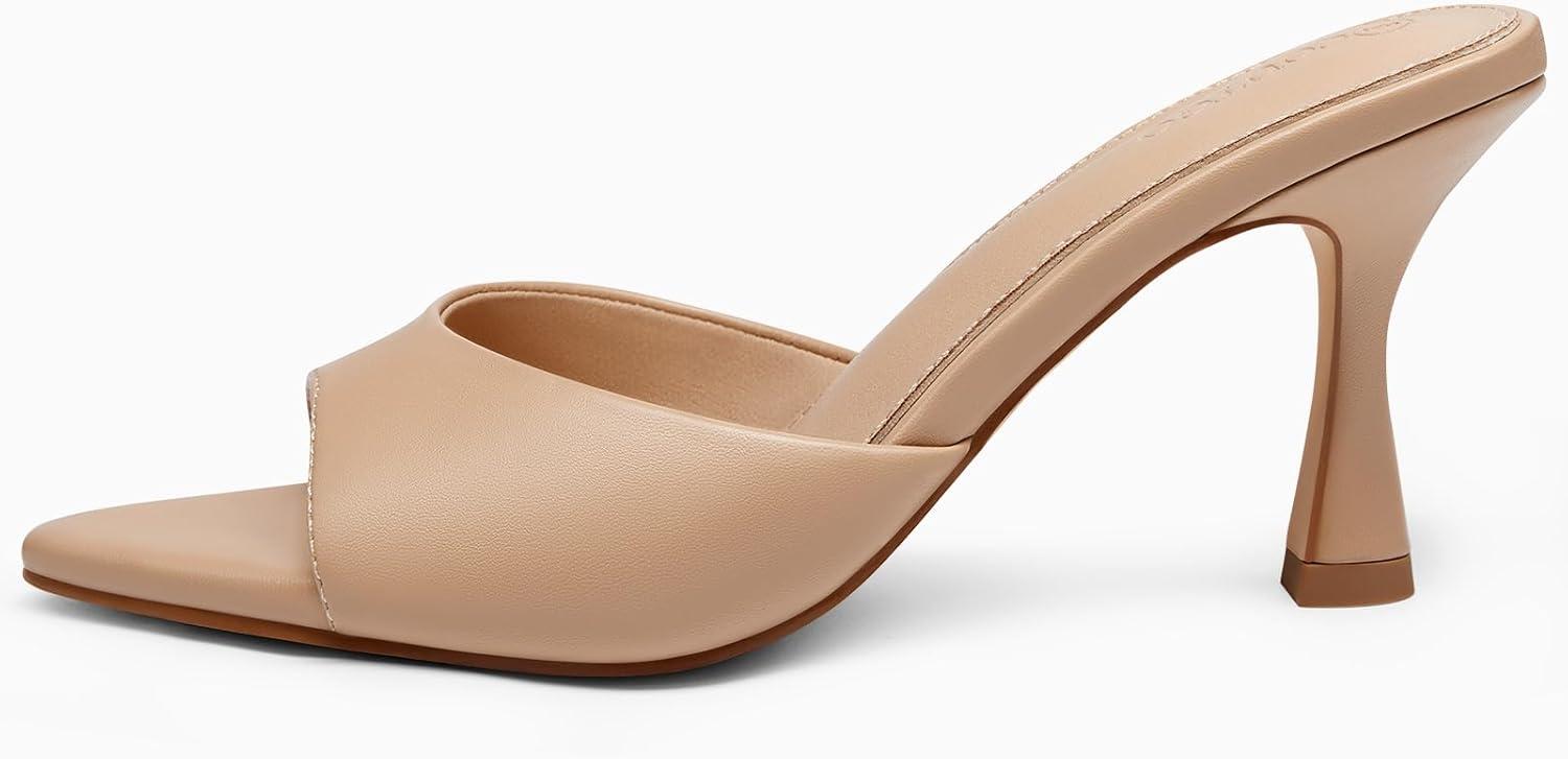 image:imageCoutgo Womens Heeled Mules Pointed Peep Toe High Heels Slip On Backless Mule Sandals Dress ShoesKhaki Pu