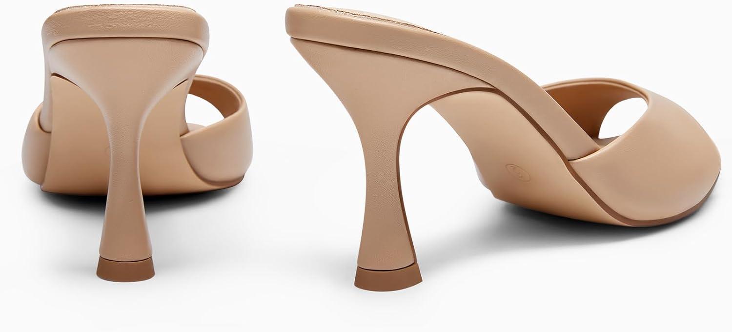 image:imageCoutgo Womens Heeled Mules Pointed Peep Toe High Heels Slip On Backless Mule Sandals Dress ShoesKhaki Pu