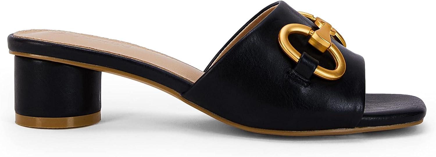image:imageCoutgo Womens Heeled Slides Sandals Square Open Toe Chunky Block Low Heel Metal Chain Dressy ShoesBlack