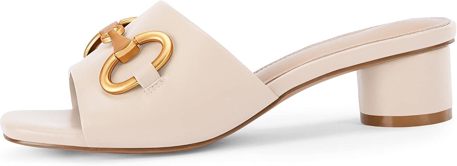 image:imageCoutgo Womens Heeled Slides Sandals Square Open Toe Chunky Block Low Heel Metal Chain Dressy ShoesNude
