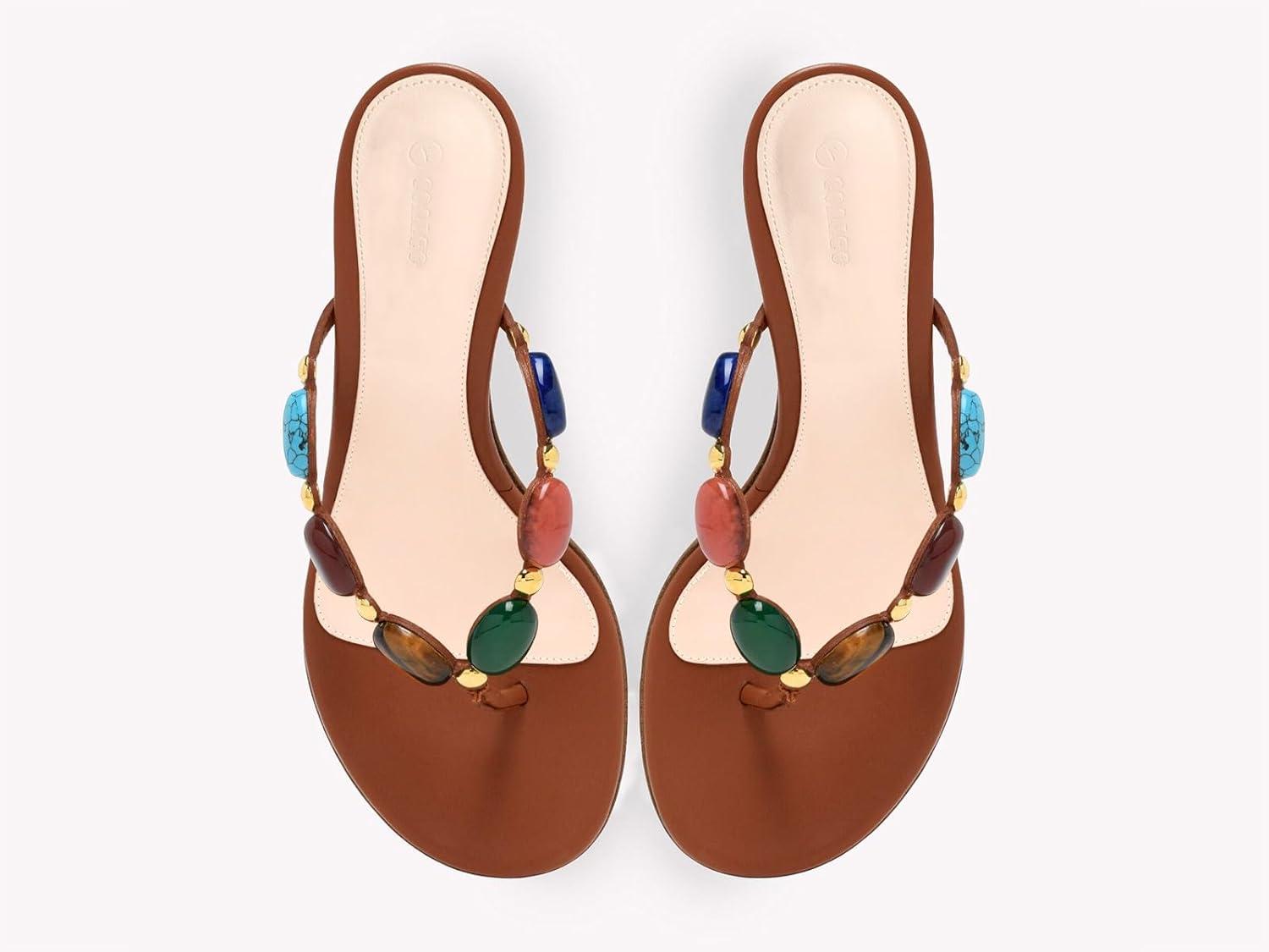 image:imageCoutgo Womens Jeweled Heeled Sandals Kitten Heel Starppy Flip Flop Backless Open Toe Slides Boho Summer Vacation Beach ShoesDark Brown