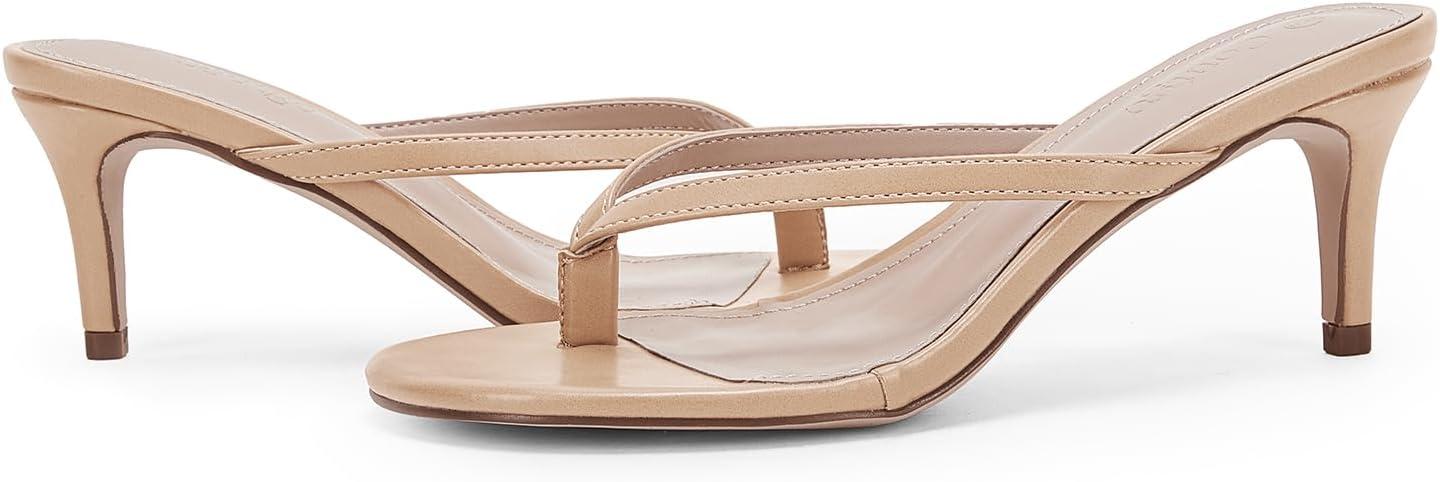 image:imageCoutgo Womens Kitten Heels Flip Flops Thong Heeled Sandals Round Open Toe Comfortable Summer Beach ShoesLight Khaki
