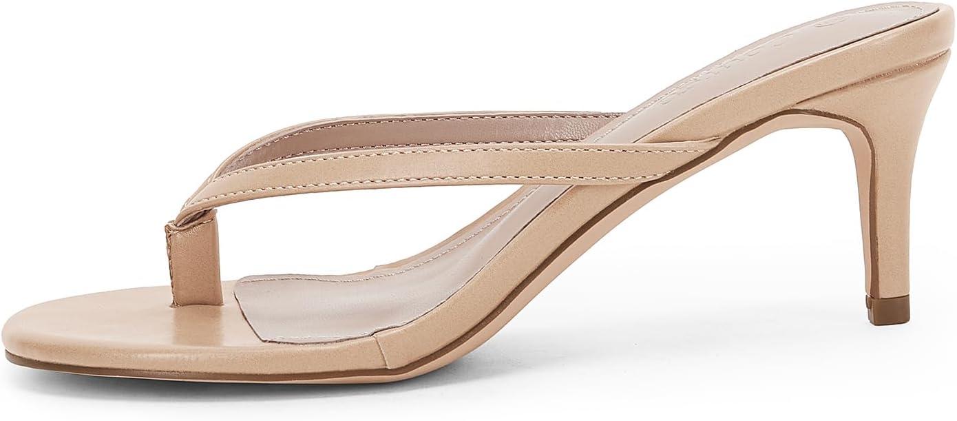 image:imageCoutgo Womens Kitten Heels Flip Flops Thong Heeled Sandals Round Open Toe Comfortable Summer Beach ShoesLight Khaki