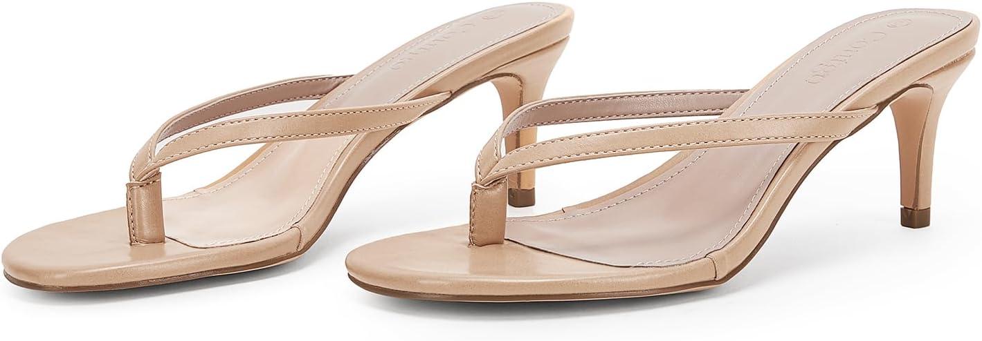 image:imageCoutgo Womens Kitten Heels Flip Flops Thong Heeled Sandals Round Open Toe Comfortable Summer Beach ShoesLight Khaki