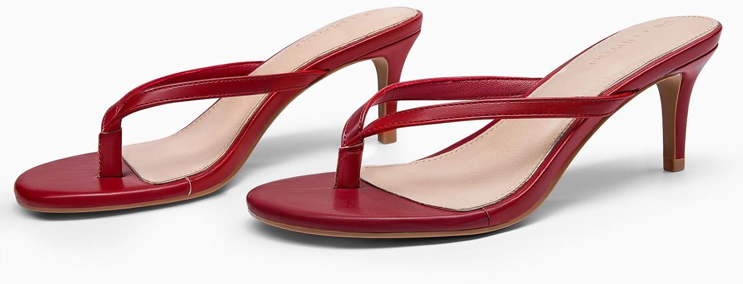 image:imageCoutgo Womens Kitten Heels Flip Flops Thong Heeled Sandals Round Open Toe Comfortable Summer Beach ShoesRed