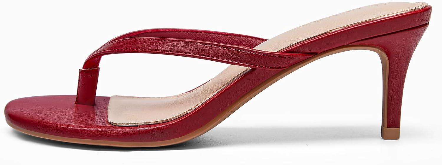 image:imageCoutgo Womens Kitten Heels Flip Flops Thong Heeled Sandals Round Open Toe Comfortable Summer Beach ShoesRed