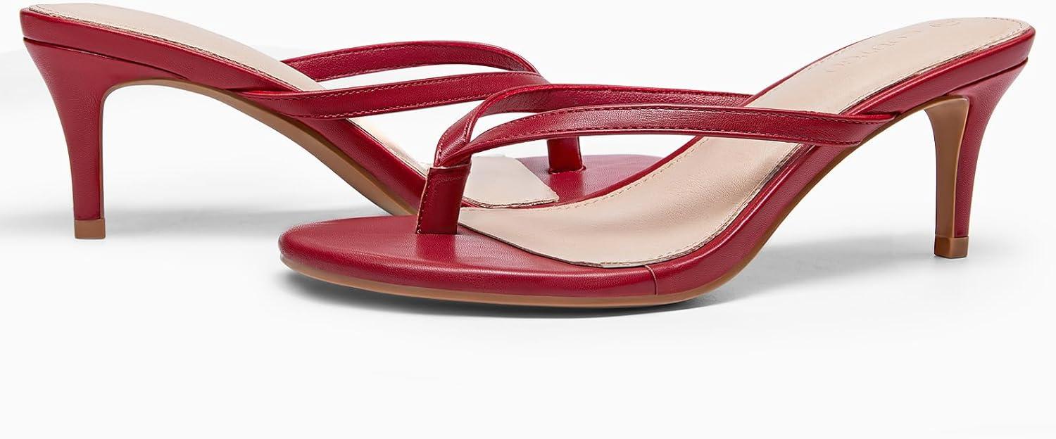 image:imageCoutgo Womens Kitten Heels Flip Flops Thong Heeled Sandals Round Open Toe Comfortable Summer Beach ShoesRed