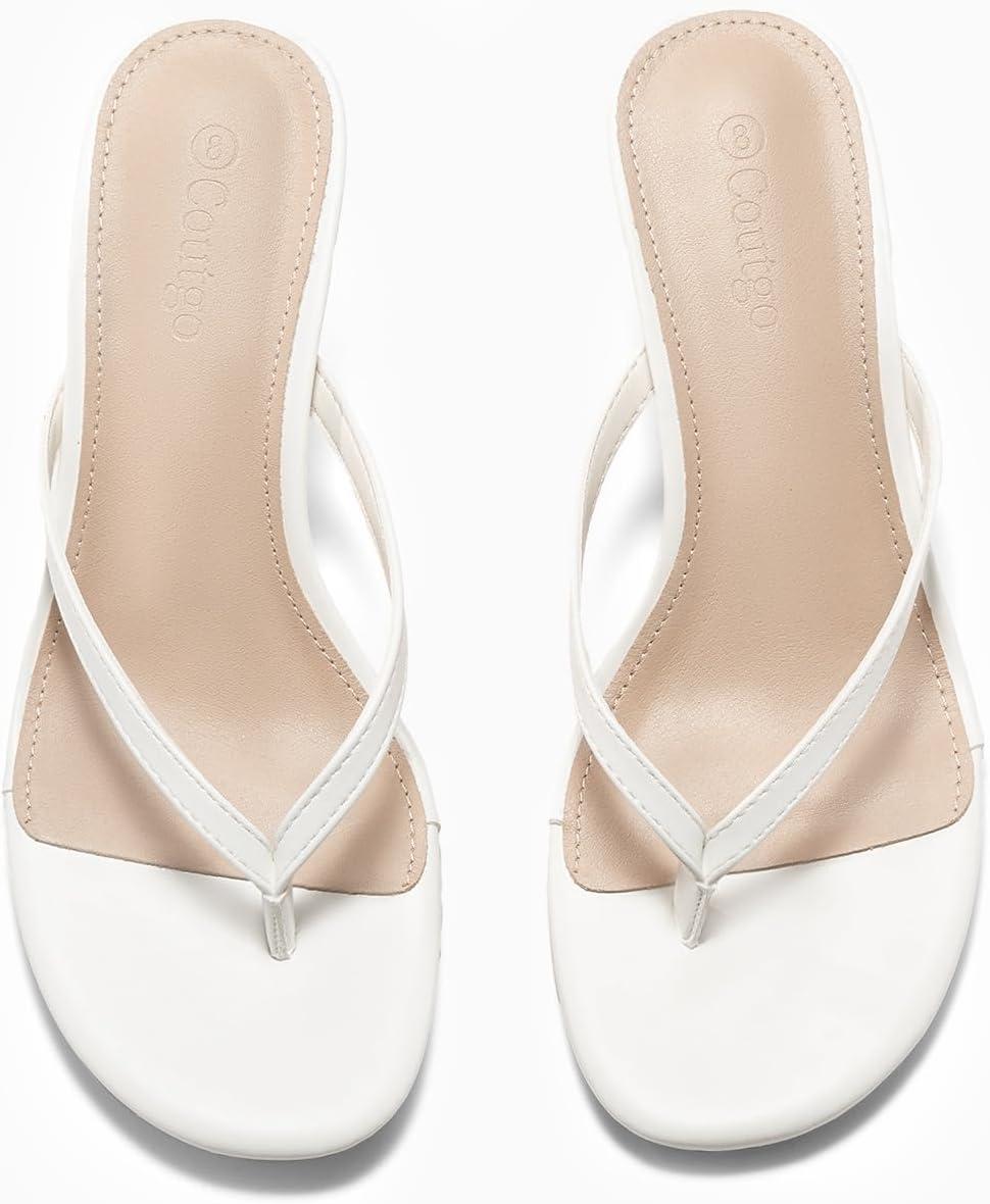 image:imageCoutgo Womens Kitten Heels Flip Flops Thong Heeled Sandals Round Open Toe Comfortable Summer Beach ShoesWhite