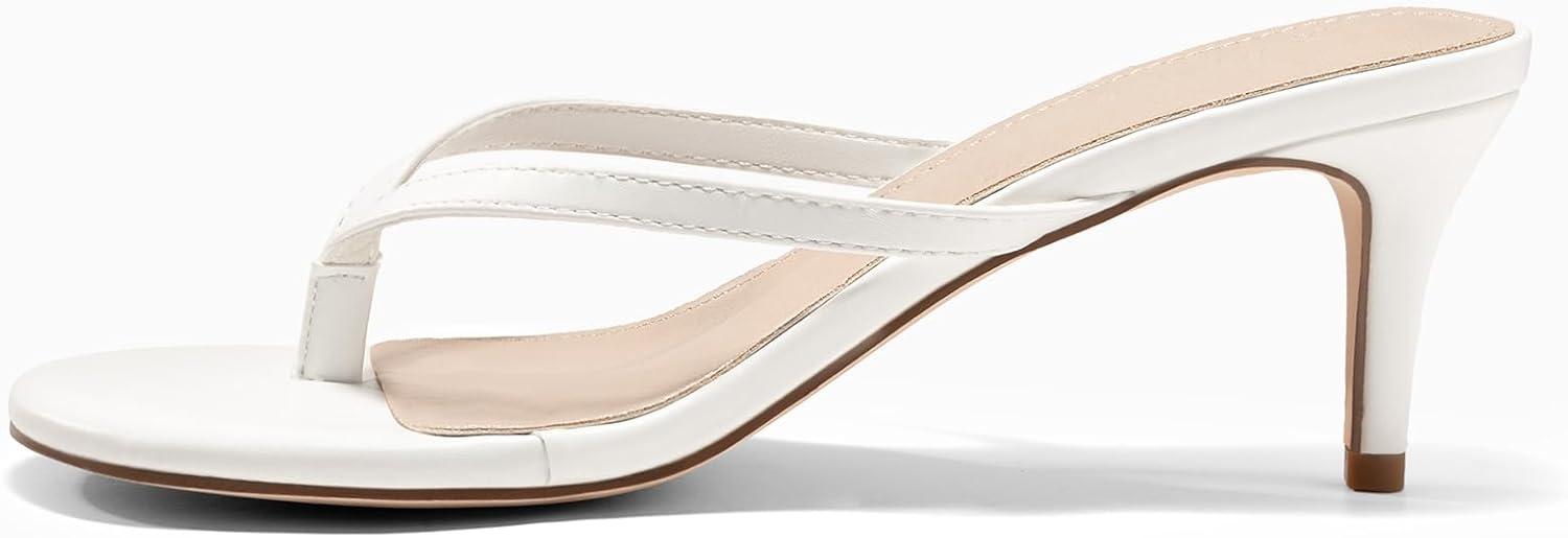 image:imageCoutgo Womens Kitten Heels Flip Flops Thong Heeled Sandals Round Open Toe Comfortable Summer Beach ShoesWhite