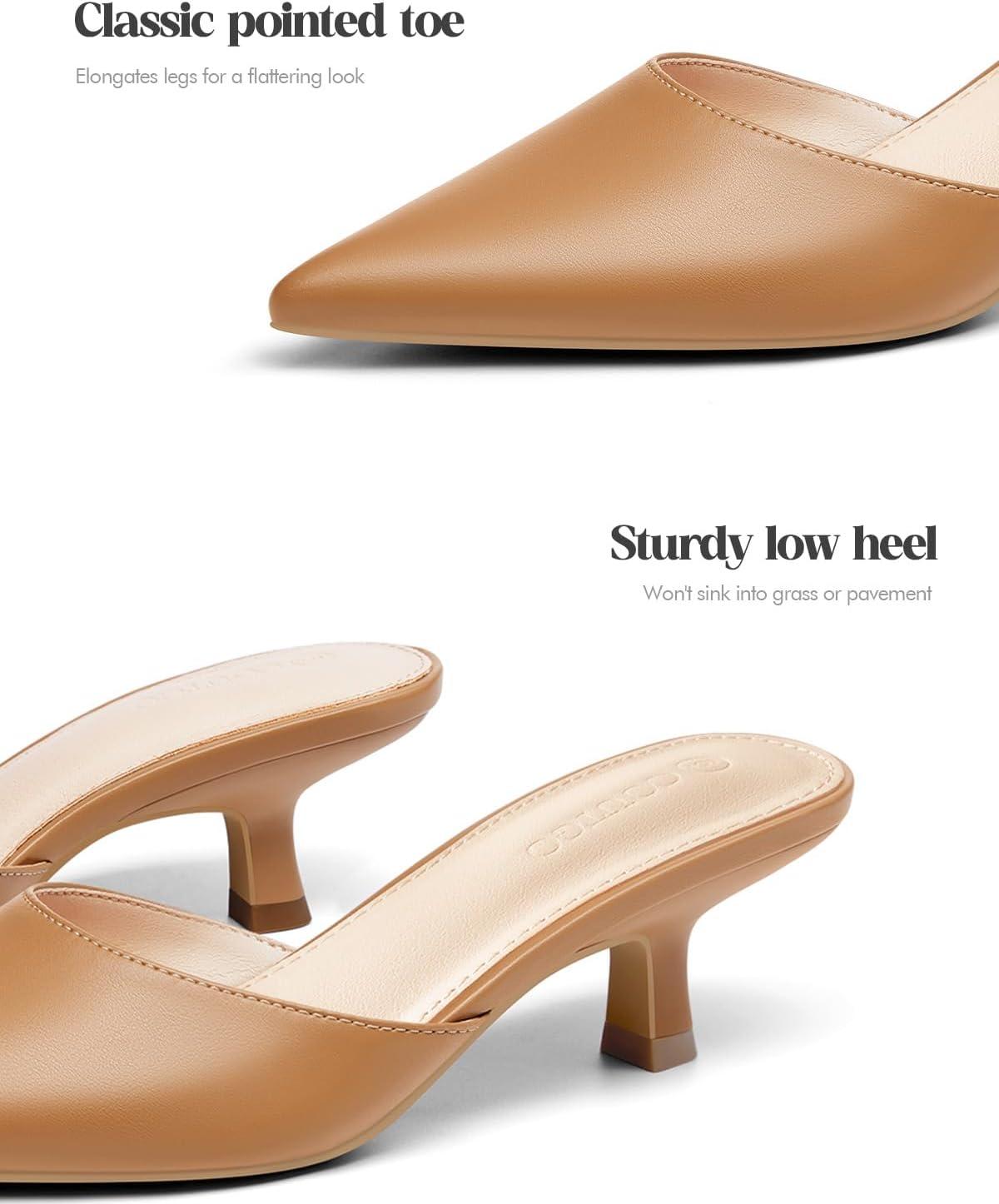 image:imageCoutgo Womens Kitten Low Heels Mules Closed Pointed Toe Pumps Slip On Backless Dress ShoesBrown