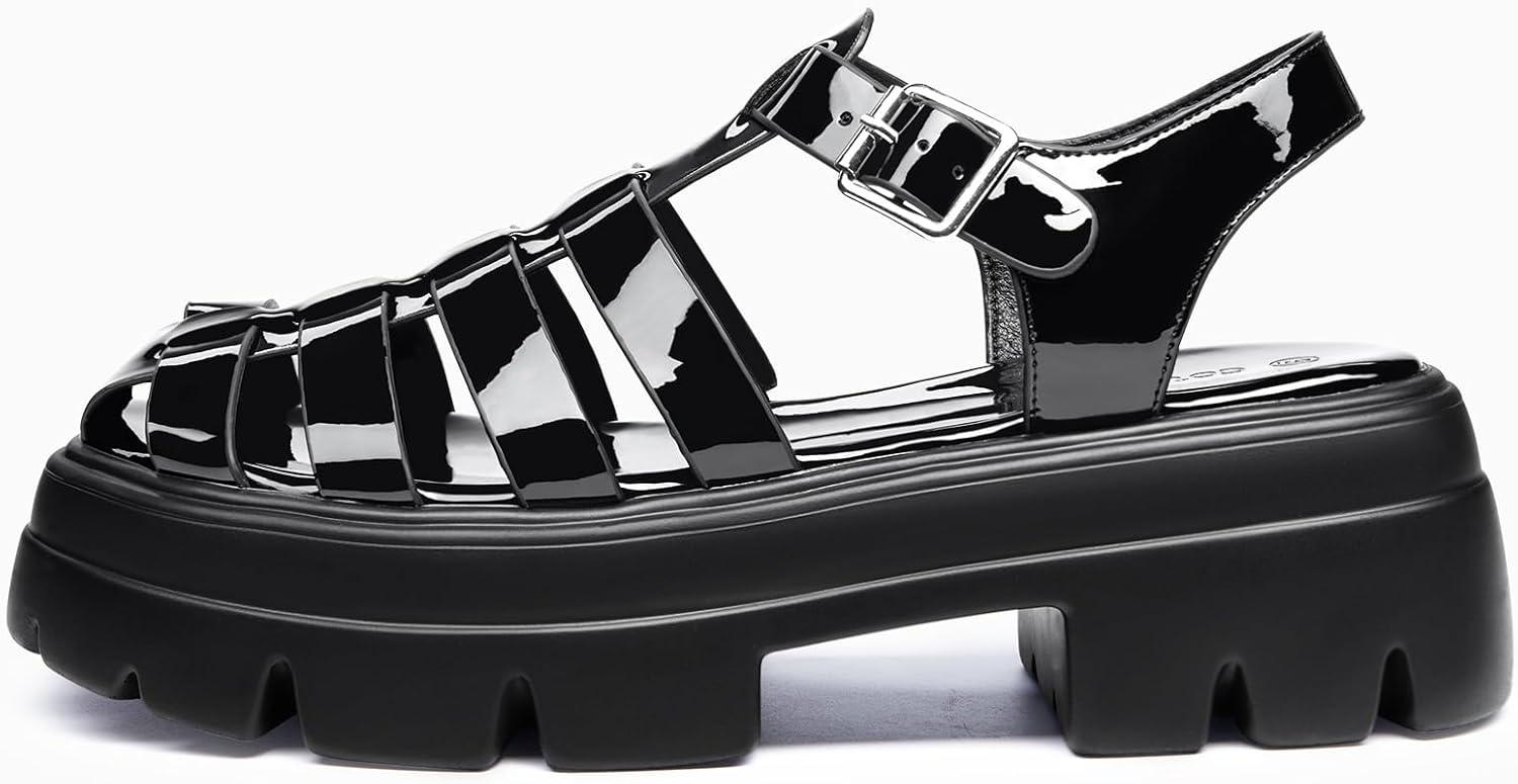 image:imageCoutgo Womens Platform Chunky Heels Sandals Gladiator Ankle Strap Heels Lug Sole Summer Fisherman Y2K ShoesCool Black