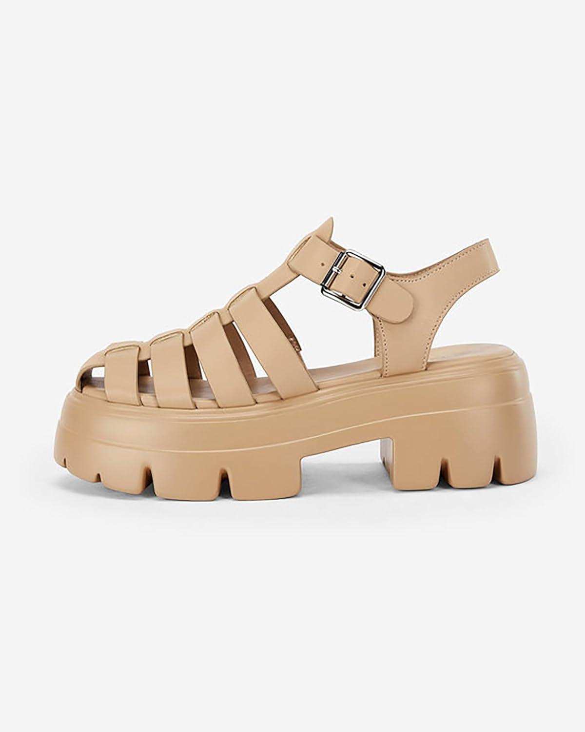 image:imageCoutgo Womens Platform Chunky Heels Sandals Gladiator Ankle Strap Heels Lug Sole Summer Fisherman Y2K ShoesKhaki