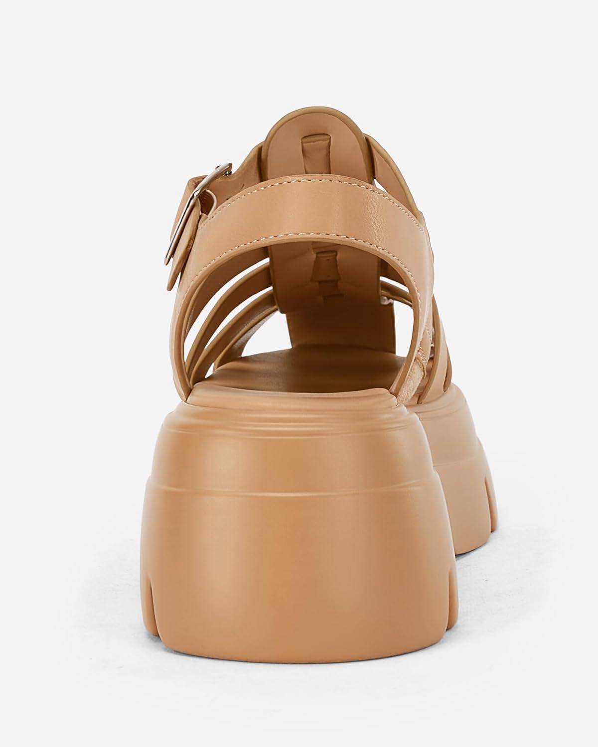 image:imageCoutgo Womens Platform Chunky Heels Sandals Gladiator Ankle Strap Heels Lug Sole Summer Fisherman Y2K ShoesLight Brown