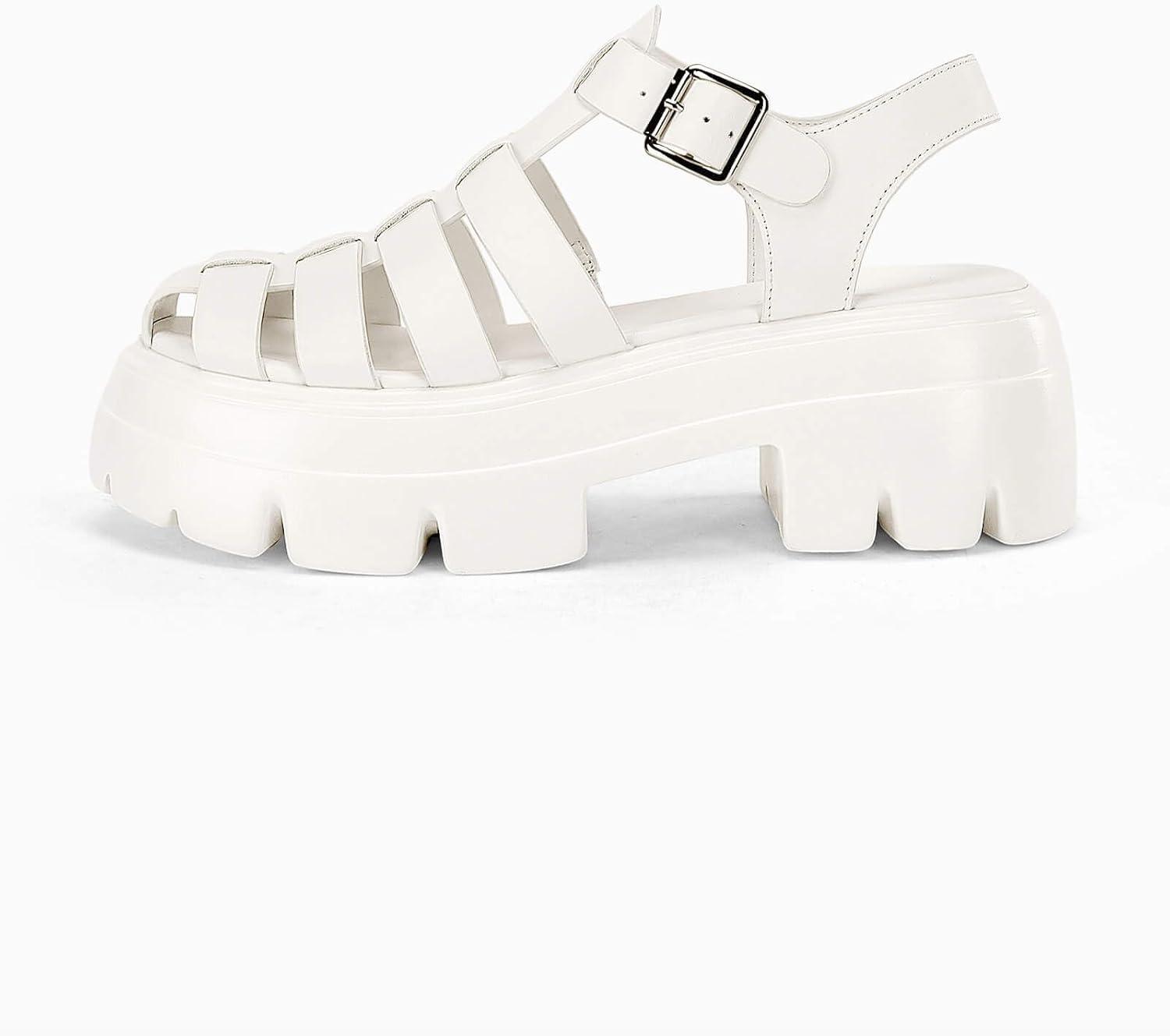 image:imageCoutgo Womens Platform Chunky Heels Sandals Gladiator Ankle Strap Heels Lug Sole Summer Fisherman Y2K ShoesWhite