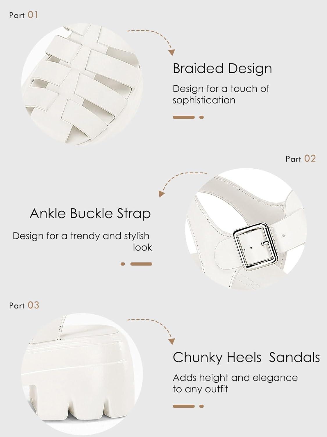 image:imageCoutgo Womens Platform Chunky Heels Sandals Gladiator Ankle Strap Heels Lug Sole Summer Fisherman Y2K ShoesWhite