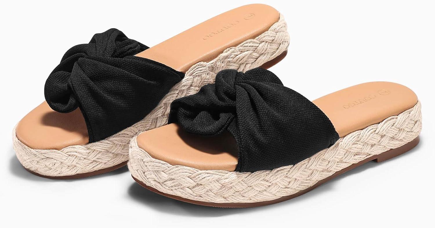 image:imageCoutgo Womens Platform Espadrilles Sandals Twist Open Toe Slip On Slides Summer Beach ShoesBlack