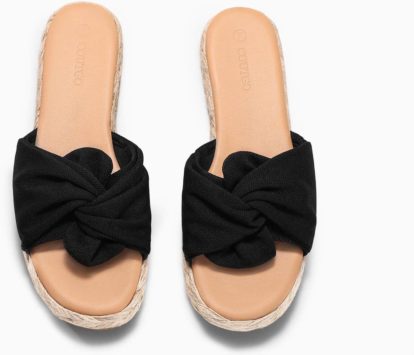 image:imageCoutgo Womens Platform Espadrilles Sandals Twist Open Toe Slip On Slides Summer Beach ShoesBlack