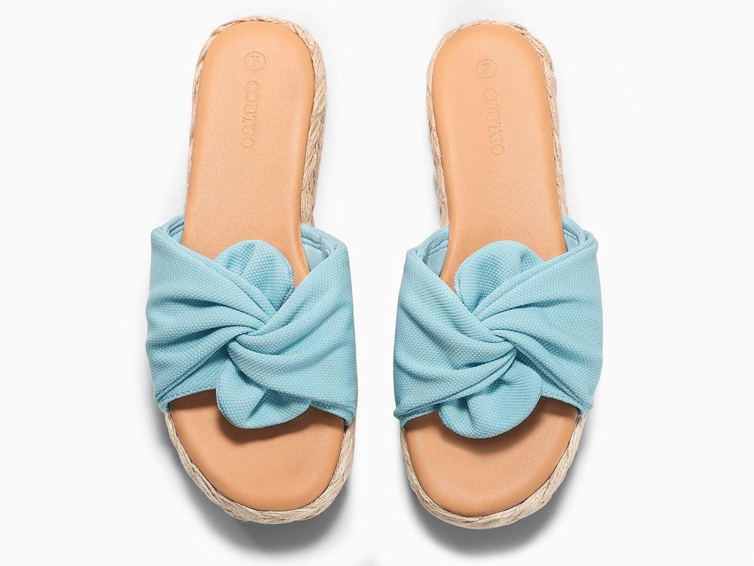 image:imageCoutgo Womens Platform Espadrilles Sandals Twist Open Toe Slip On Slides Summer Beach ShoesBlue