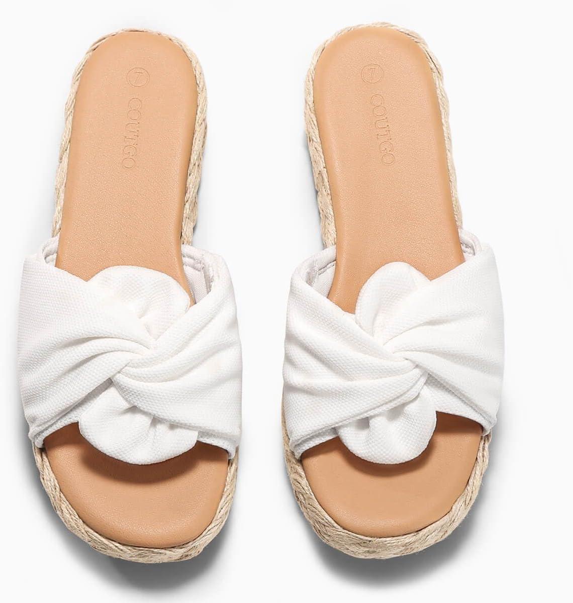 image:imageCoutgo Womens Platform Espadrilles Sandals Twist Open Toe Slip On Slides Summer Beach ShoesWhite