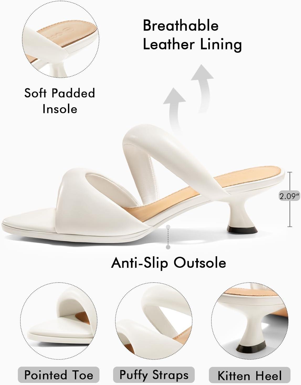 image:imageCoutgo Womens Pointed Toe Kitten Heel Mule SandalsWhite