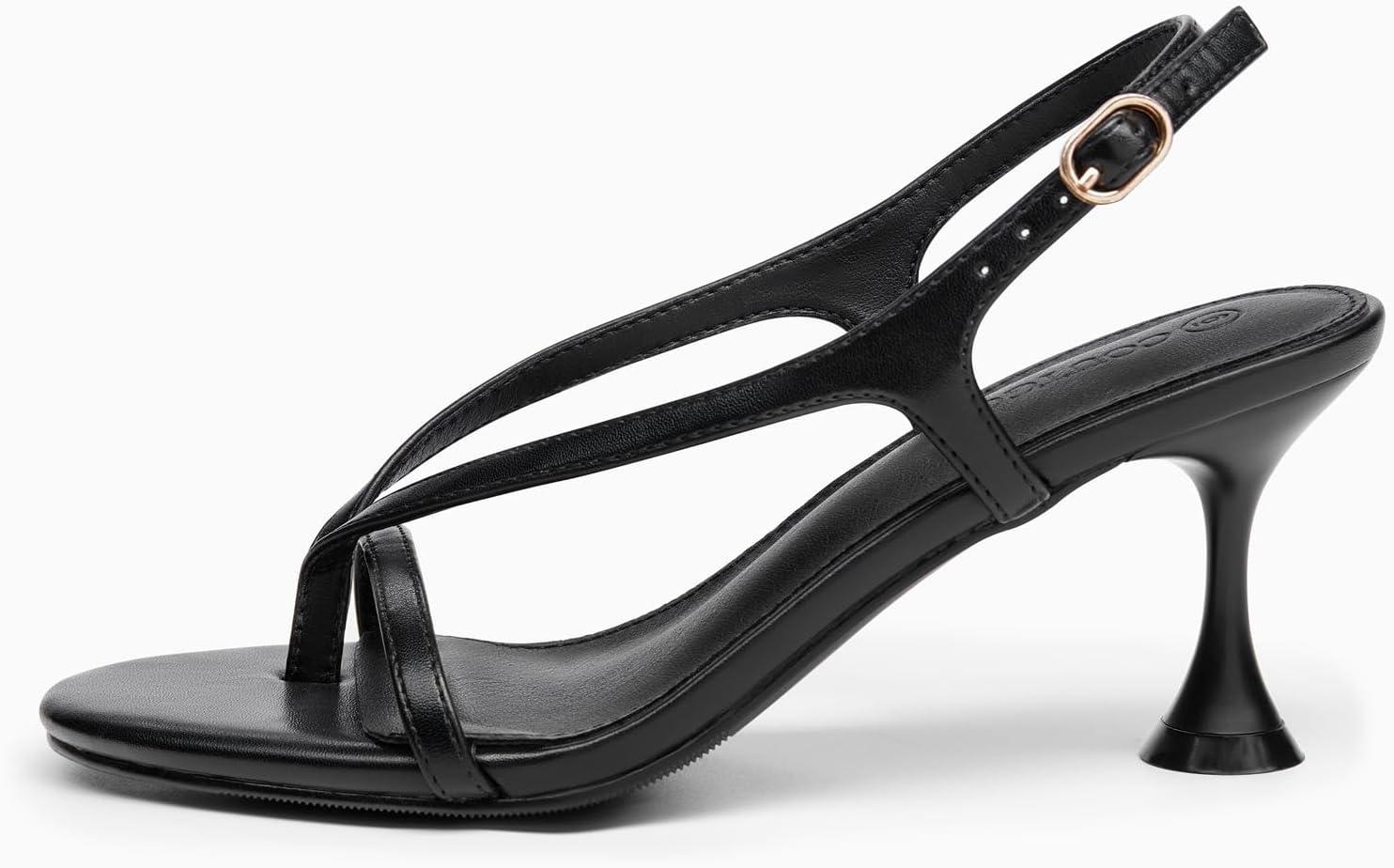 image:imageCoutgo Womens Slingback Kitten Heels Flip Flop Open Toe Thong Sandals Ankle Strap Summer Dress ShoesBlack