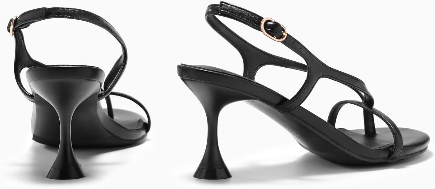 image:imageCoutgo Womens Slingback Kitten Heels Flip Flop Open Toe Thong Sandals Ankle Strap Summer Dress ShoesBlack