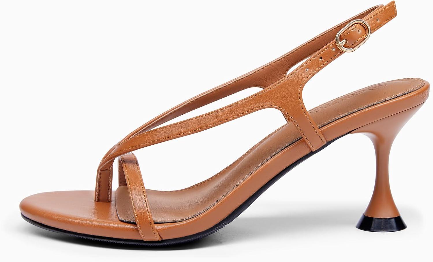 image:imageCoutgo Womens Slingback Kitten Heels Flip Flop Open Toe Thong Sandals Ankle Strap Summer Dress ShoesBrown