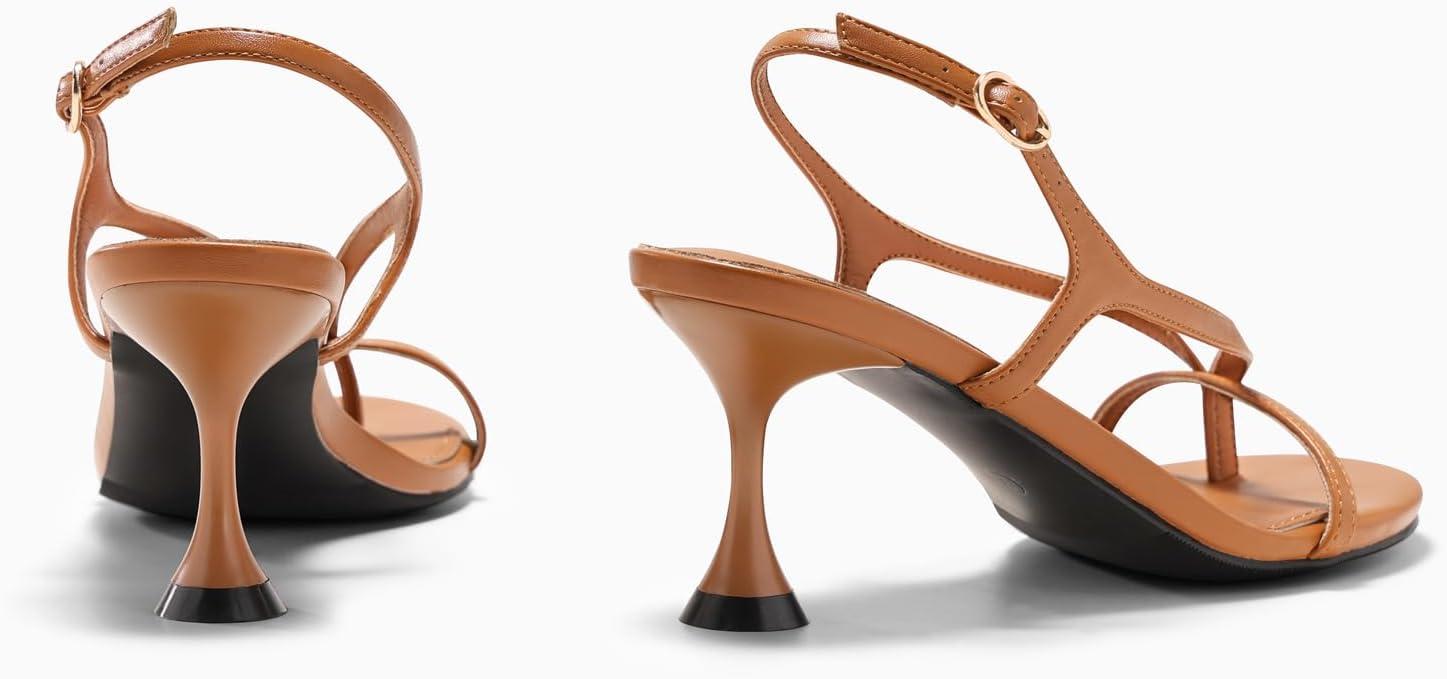 image:imageCoutgo Womens Slingback Kitten Heels Flip Flop Open Toe Thong Sandals Ankle Strap Summer Dress ShoesBrown