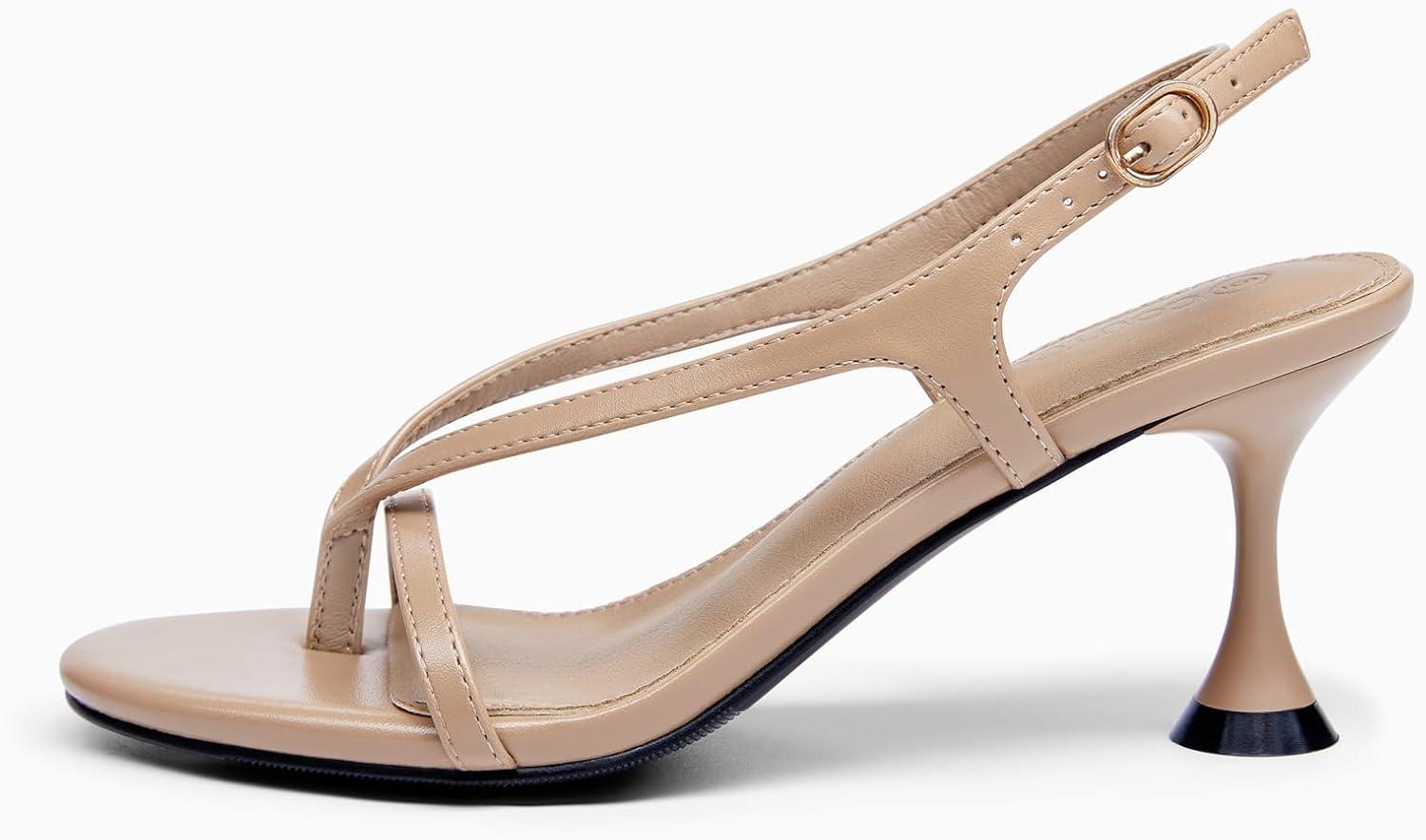 image:imageCoutgo Womens Slingback Kitten Heels Flip Flop Open Toe Thong Sandals Ankle Strap Summer Dress ShoesCamel
