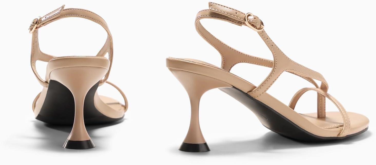 image:imageCoutgo Womens Slingback Kitten Heels Flip Flop Open Toe Thong Sandals Ankle Strap Summer Dress ShoesCamel