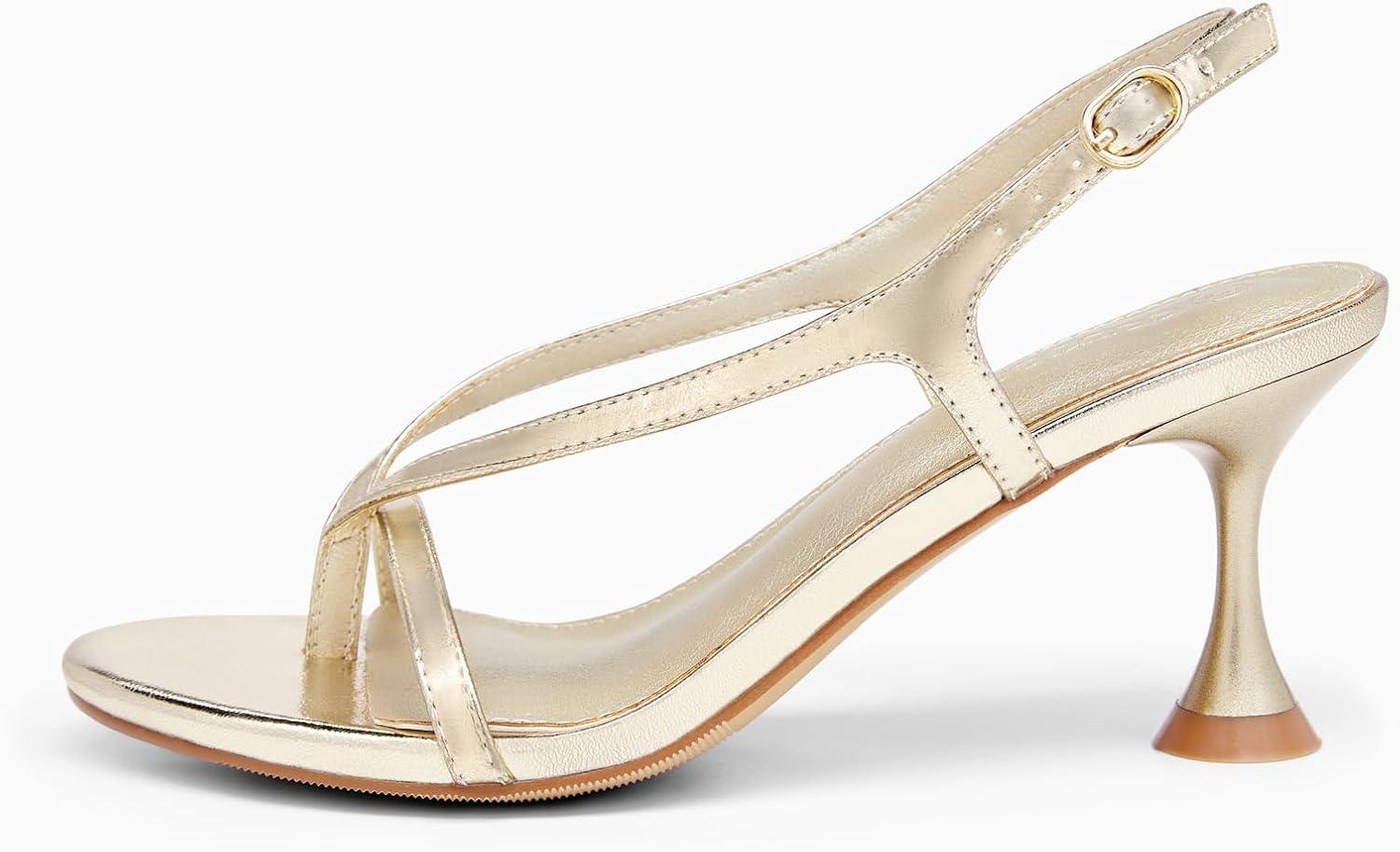 image:imageCoutgo Womens Slingback Kitten Heels Flip Flop Open Toe Thong Sandals Ankle Strap Summer Dress ShoesLight Gold