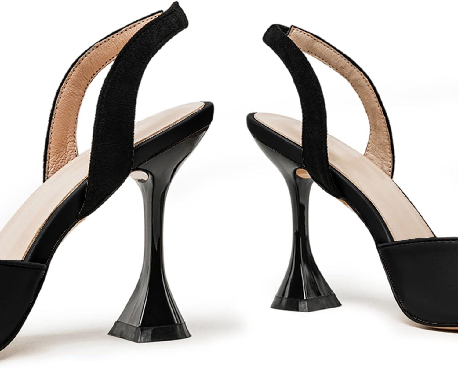 image:imageCoutgo Womens Slingback Pumps Pointed Toe Slip On Stiletto Heels Patchwork Dress Party ShoesBlack