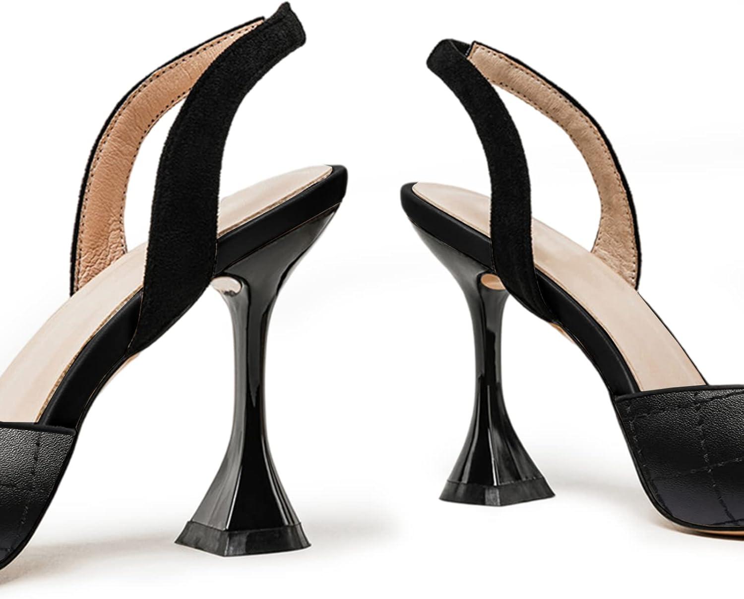 image:imageCoutgo Womens Slingback Pumps Pointed Toe Slip On Stiletto Heels Patchwork Dress Party ShoesCool Black