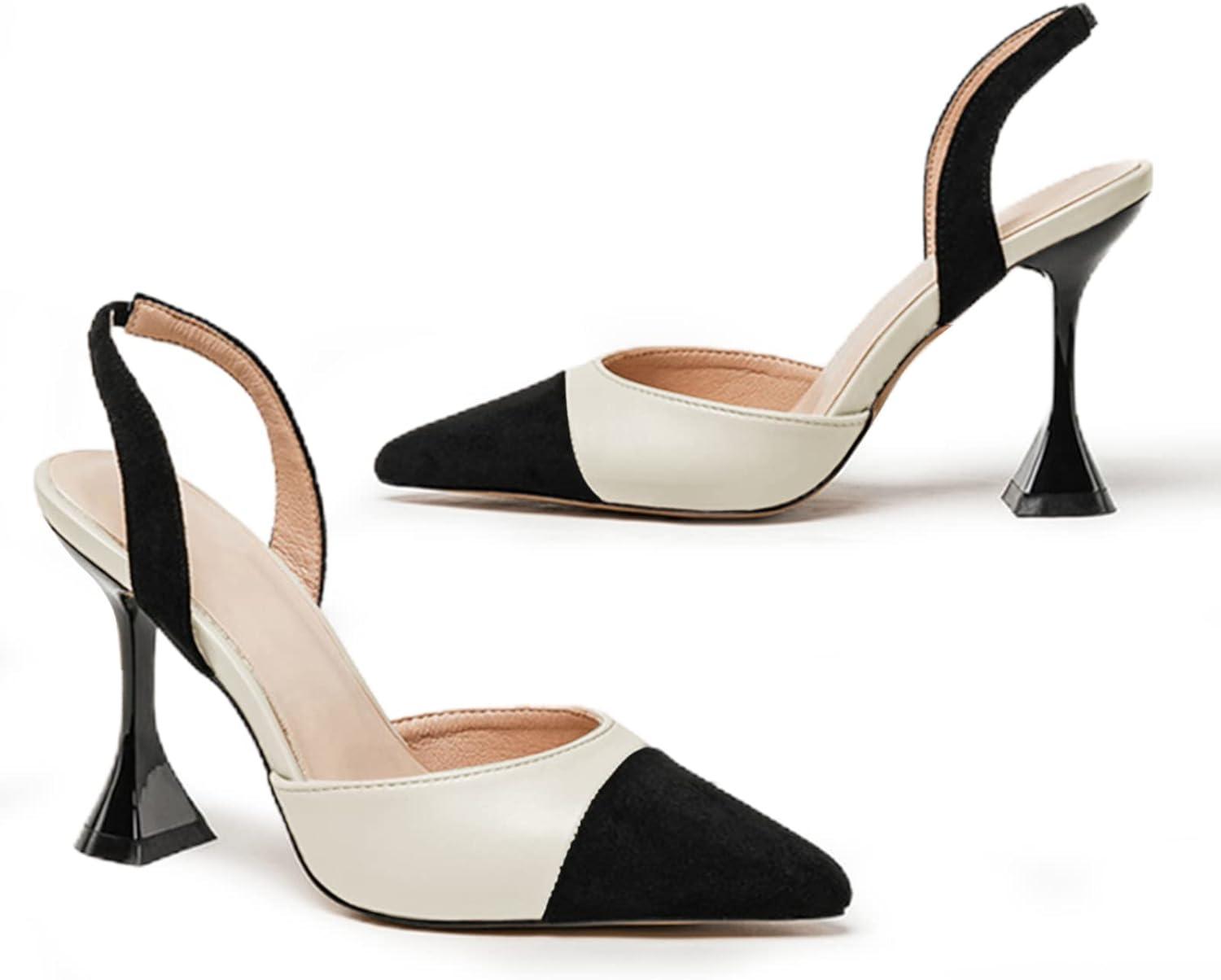 image:imageCoutgo Womens Slingback Pumps Pointed Toe Slip On Stiletto Heels Patchwork Dress Party ShoesWhiteBlack