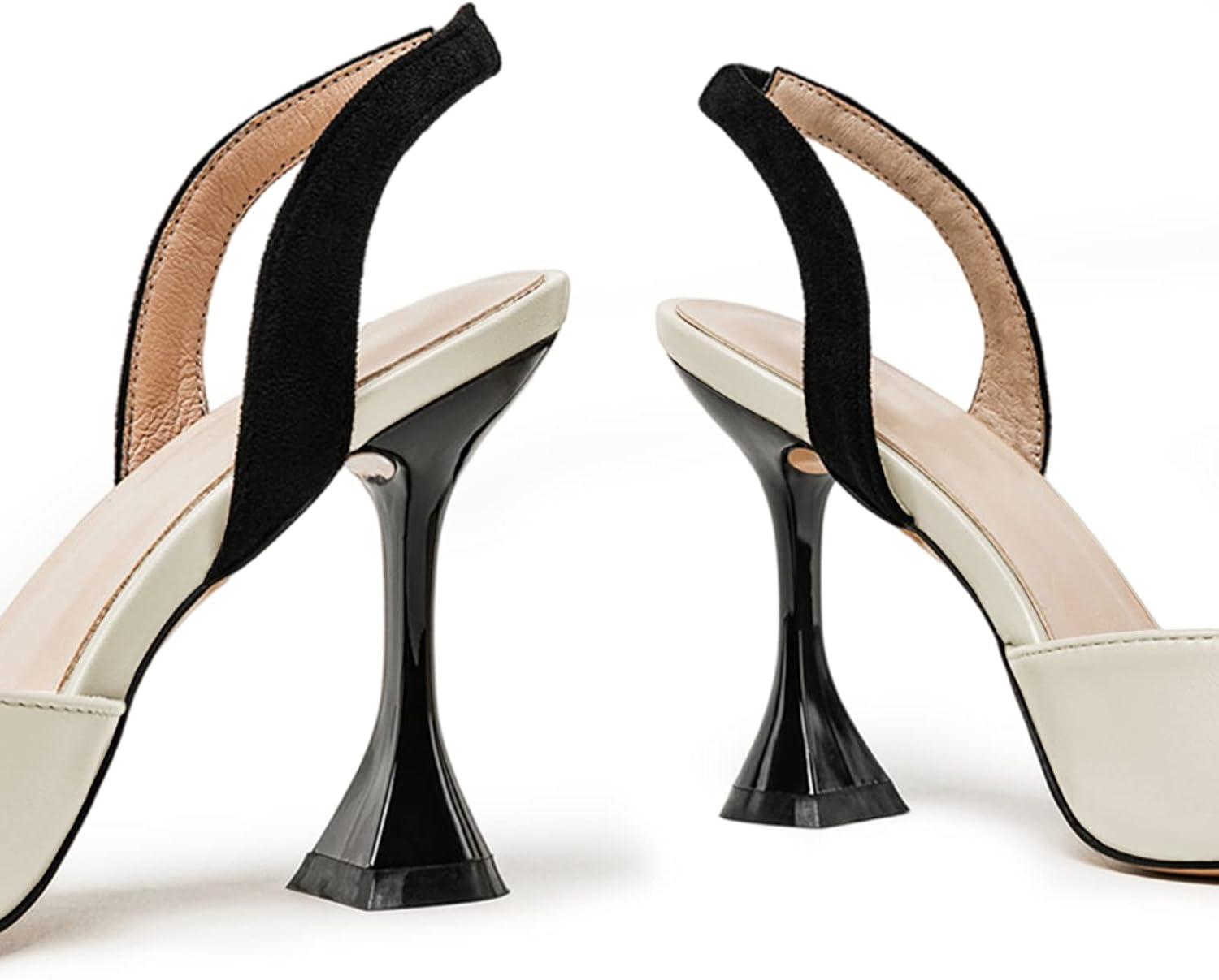 image:imageCoutgo Womens Slingback Pumps Pointed Toe Slip On Stiletto Heels Patchwork Dress Party ShoesWhiteBlack