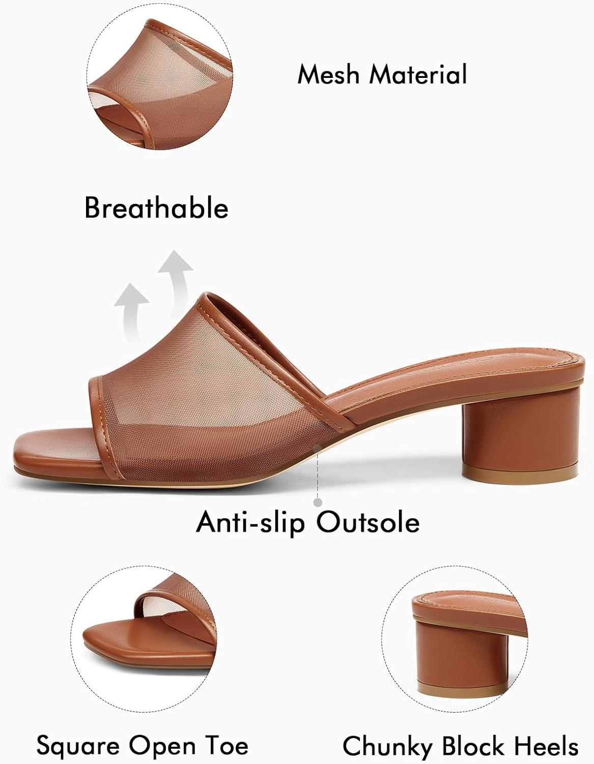 image:imageCoutgo Womens Square Open Toe Chunky Heel Slide SandalsBrown