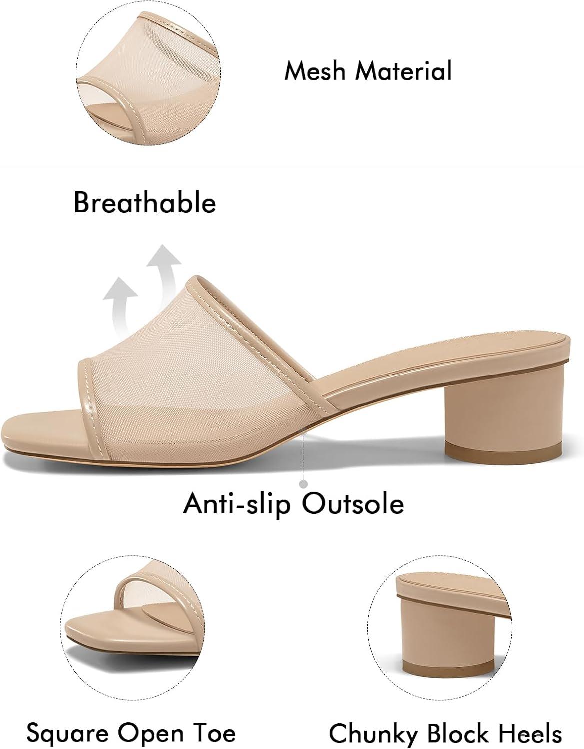 image:imageCoutgo Womens Square Open Toe Chunky Heel Slide SandalsKhaki