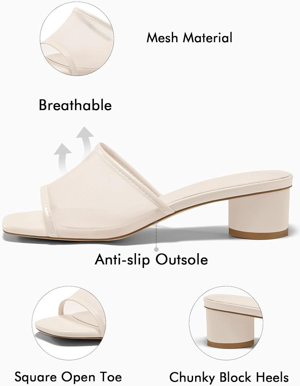 image:imageCoutgo Womens Square Open Toe Chunky Heel Slide SandalsNude