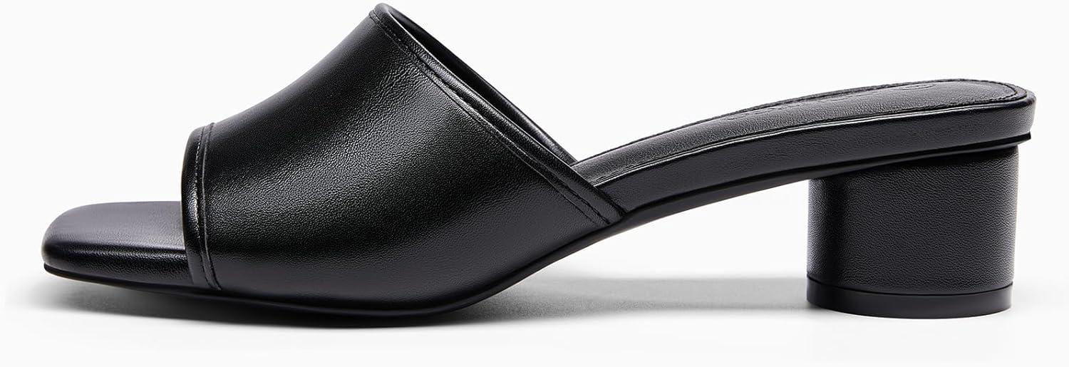image:imageCoutgo Womens Square Open Toe Chunky Heel Slide SandalsPu Black