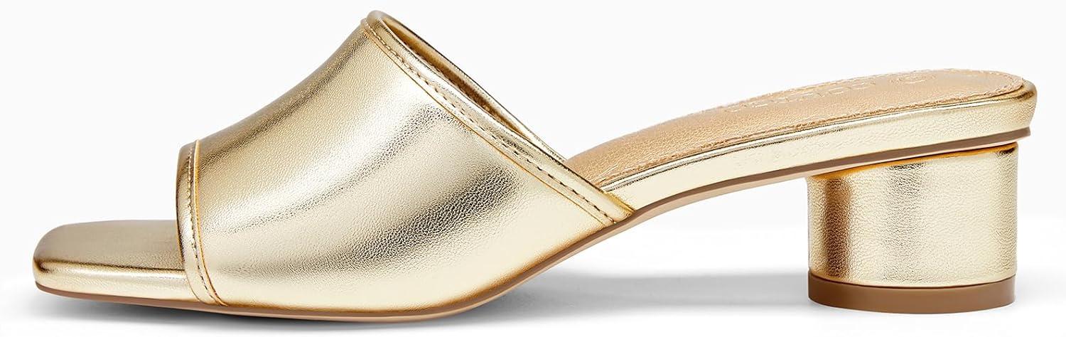 image:imageCoutgo Womens Square Open Toe Chunky Heel Slide SandalsPu Gold