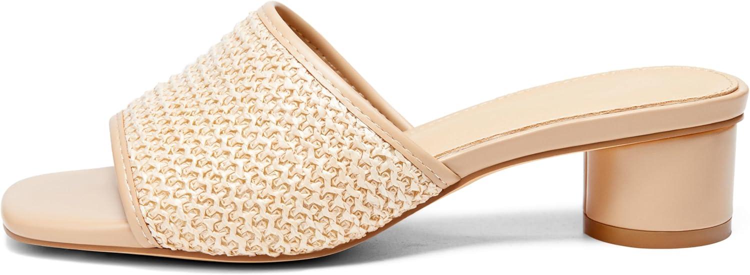 image:imageCoutgo Womens Square Open Toe Chunky Heel Slide SandalsRaffia Apricot