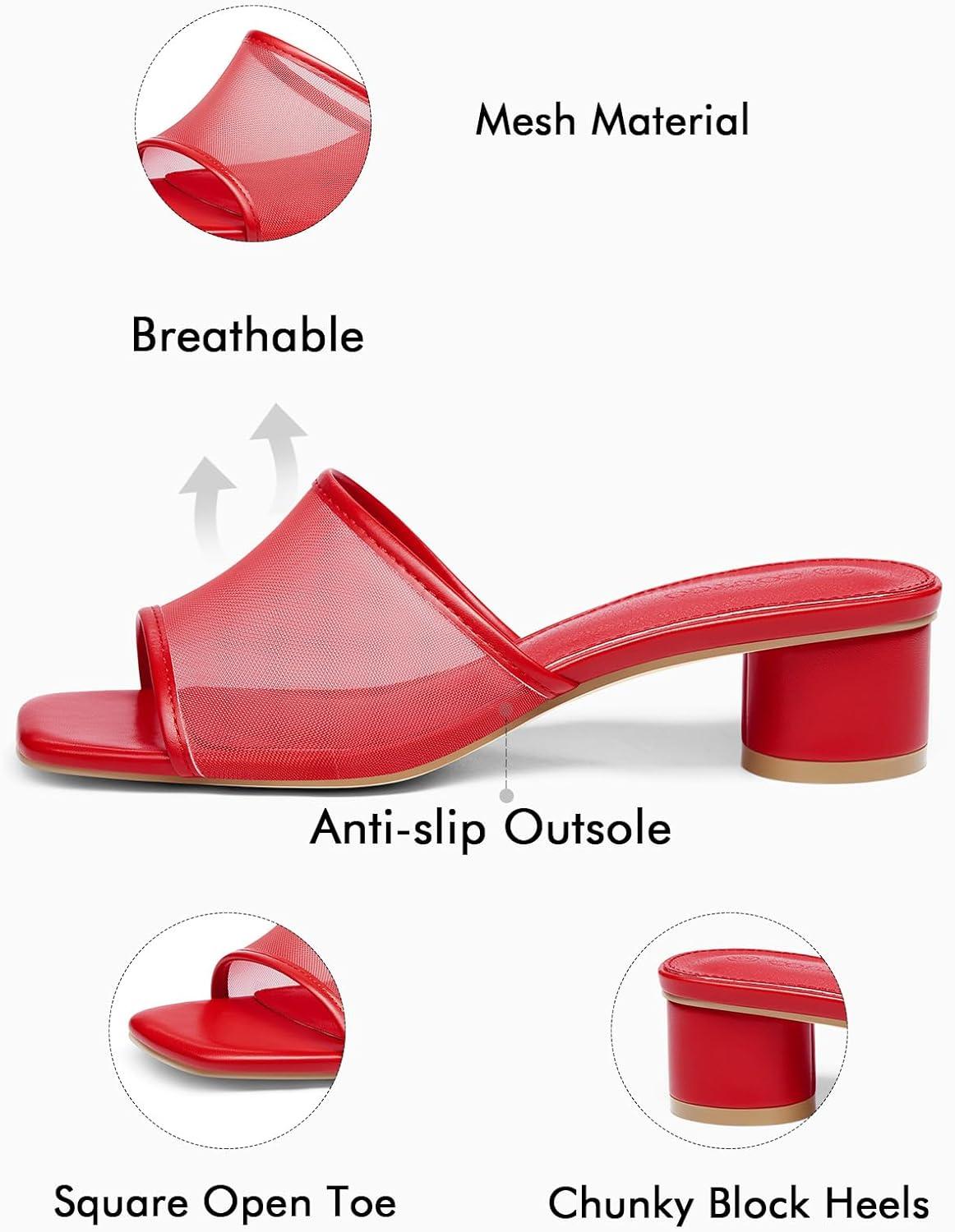 image:imageCoutgo Womens Square Open Toe Chunky Heel Slide SandalsRed