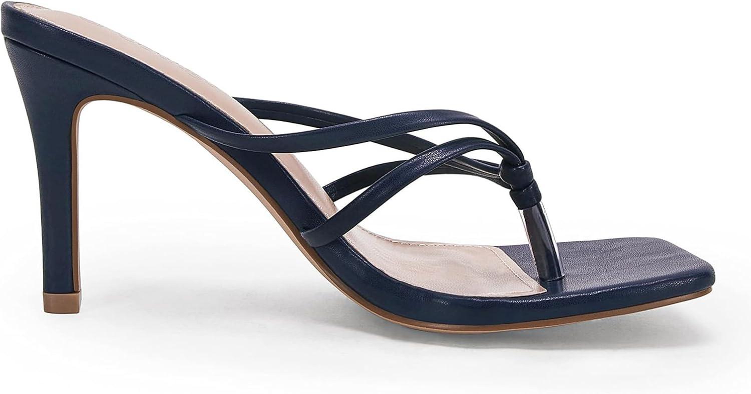 image:imageCoutgo Womens Strappy Heeded Sandals Square Toe Flip Flops Fashion Thong Slip On Stiletto Sandals