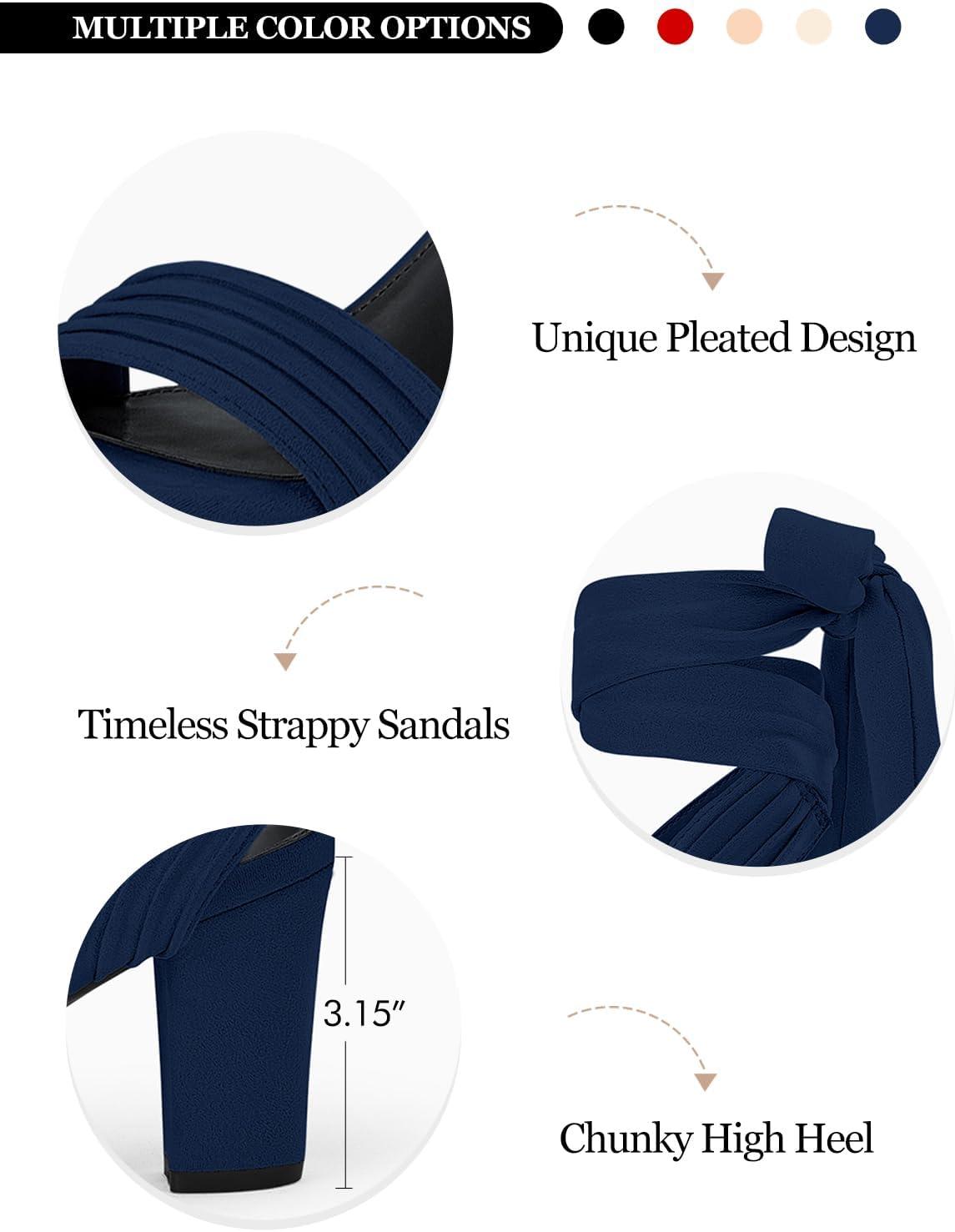 image:imageCoutgo Womens Strappy High Heels Chunky Heeled Sandals Bow Tie Lace Up Open Toe Pumps Dress Wedding Comfortable ShoesNavy Blue