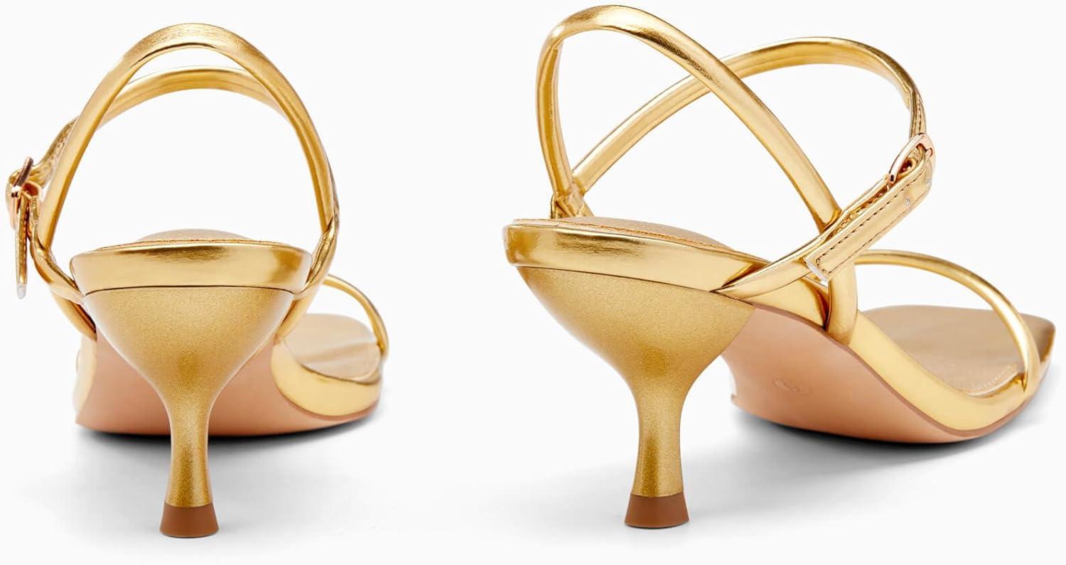 image:imageCoutgo Womens Strappy Kitten Heels Open Square Toe Sandals Buckle Ankle Strap Summer Dress ShoesGold