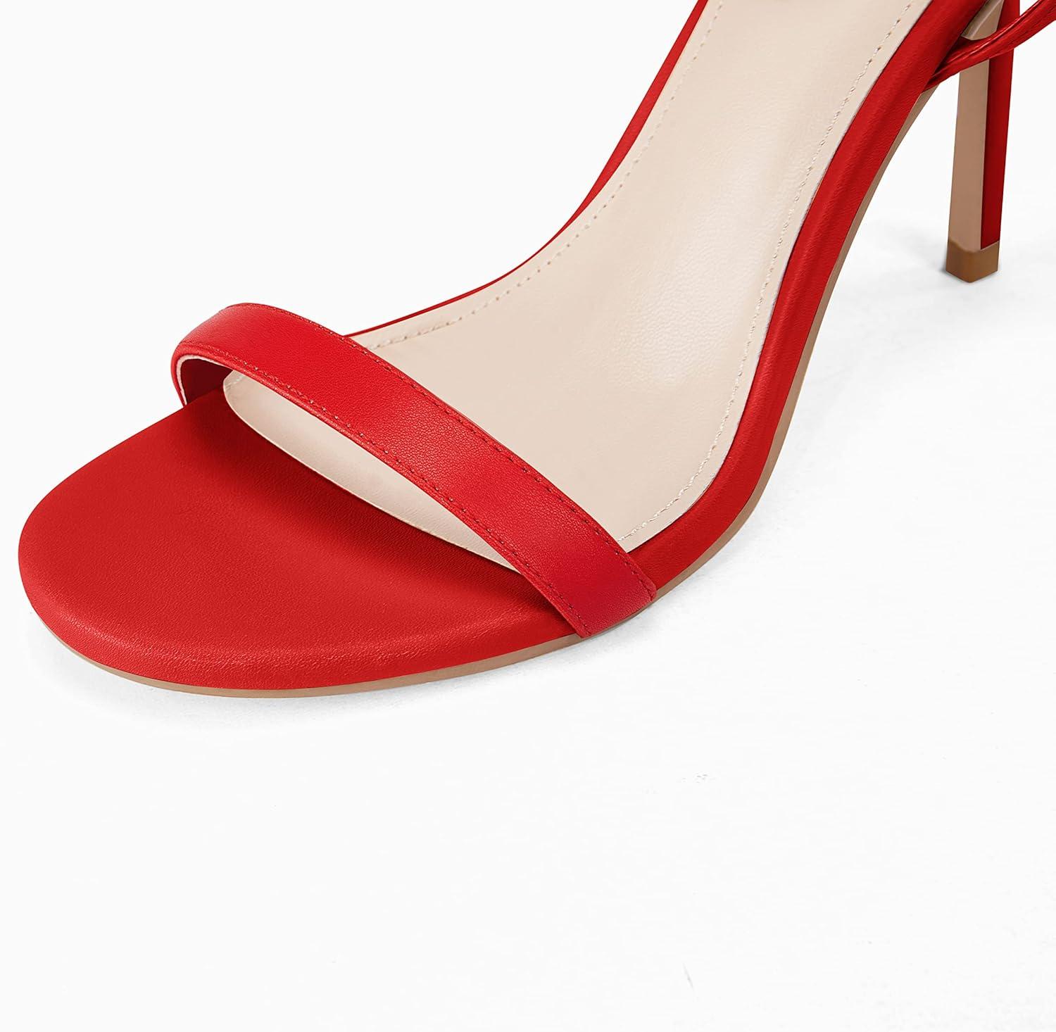 image:imageCoutgo Womens Strappy Lace up Heels Sandals Sexy High Heeled Ankle Strap Summer Dress Shoes Red Size 85