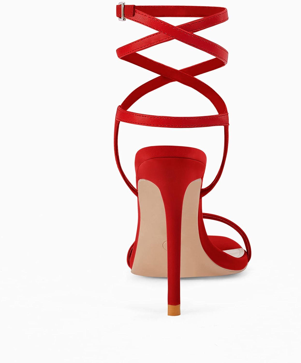 image:imageCoutgo Womens Strappy Lace up Heels Sandals Sexy High Heeled Ankle Strap Summer Dress Shoes Red Size 85