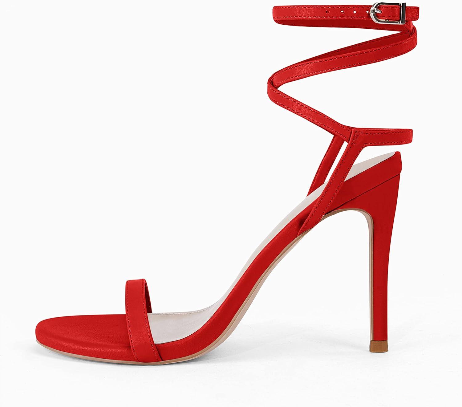 image:imageCoutgo Womens Strappy Lace up Heels Sandals Sexy High Heeled Ankle Strap Summer Dress Shoes Red Size 85