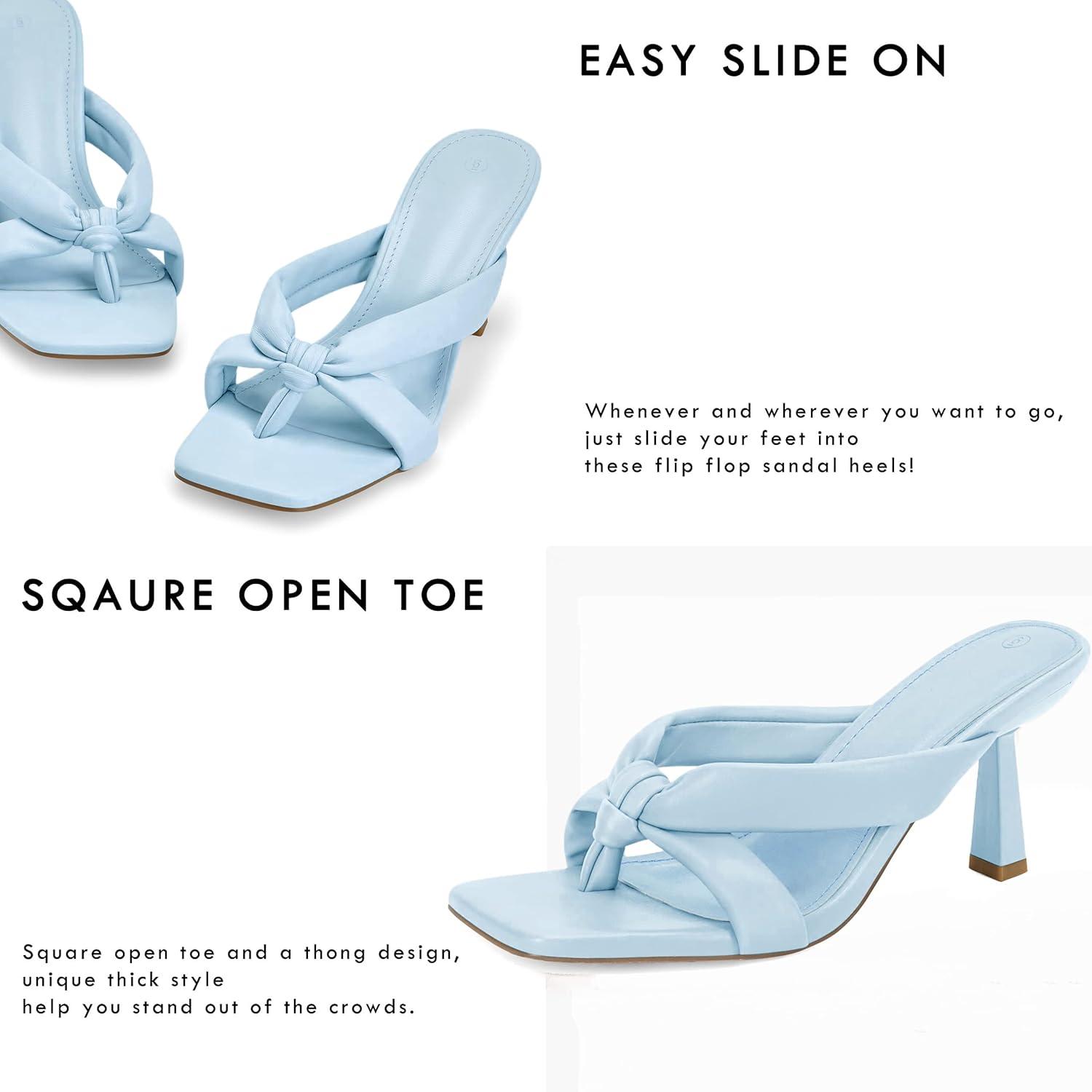 image:imageCoutgo Womens Thong Heels Mules Square Toe Heeled Flip Flops Mule Sexy Stiletto Dress Party SandalsBlue